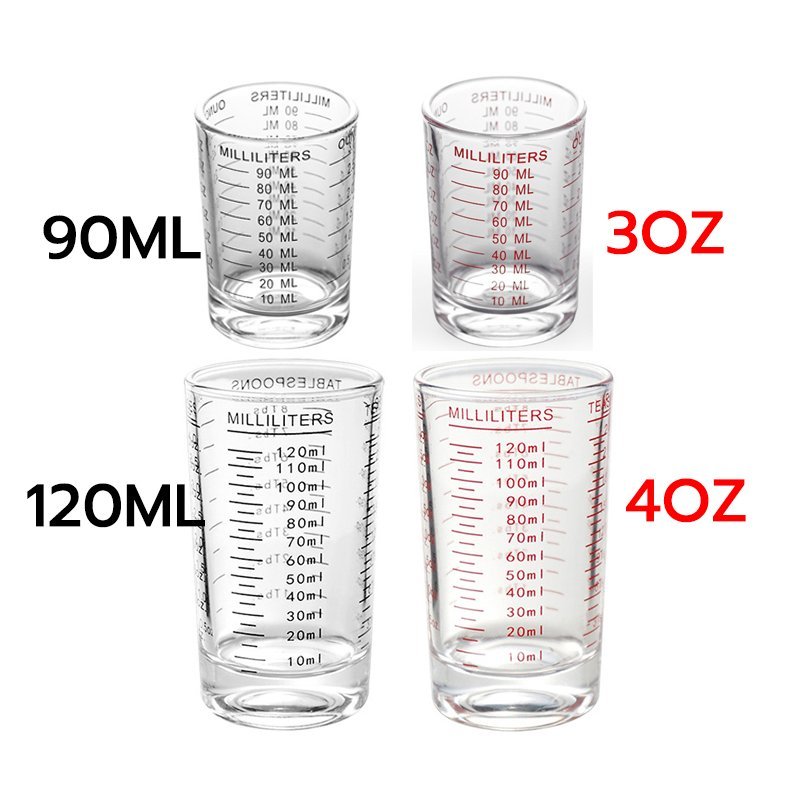 แก้วตวง มีสเกลวัด ขนาด 90ml/120ml 3oz/4oz สีดำ สีแดง CLUQ