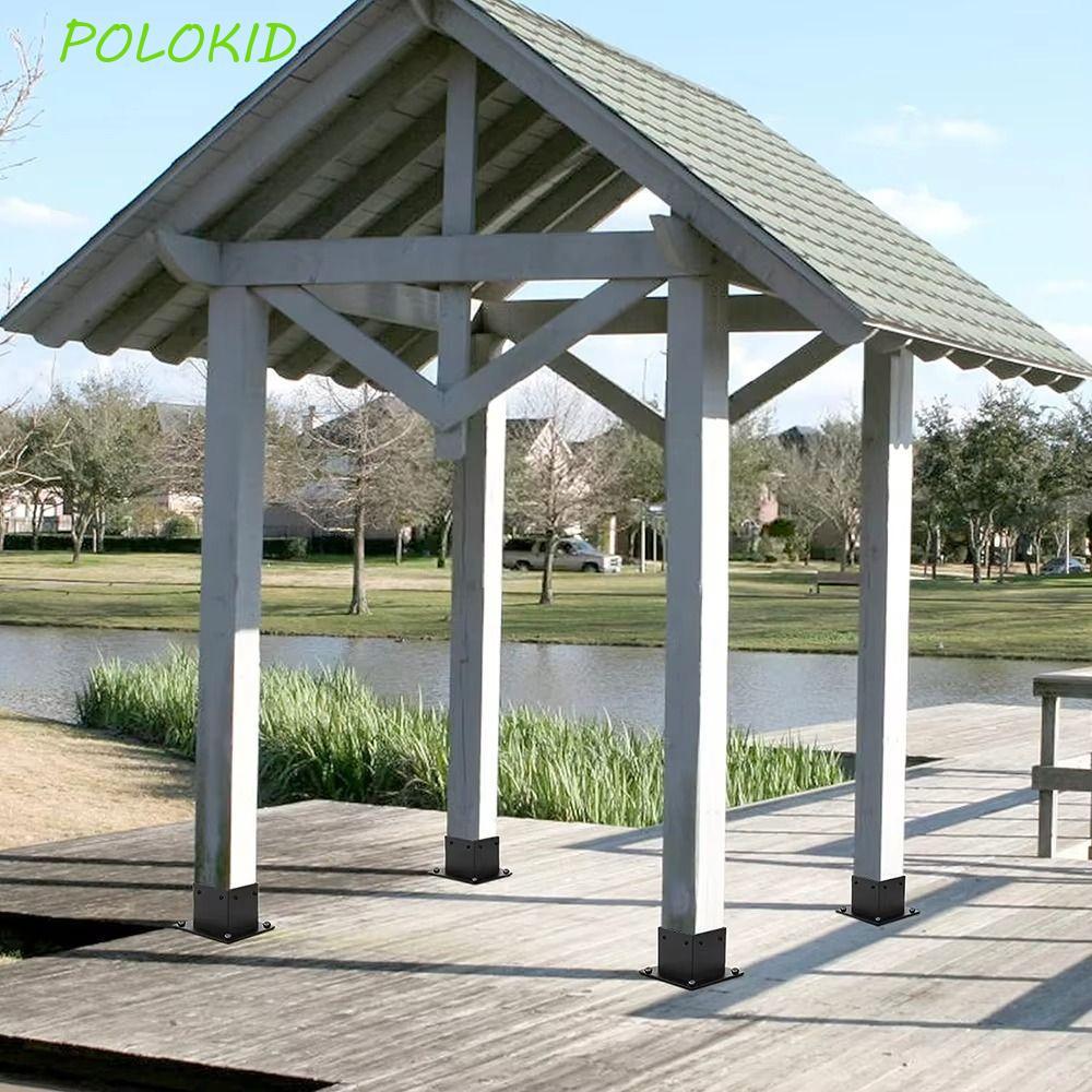 โปโลคิด ฐานโพสต์ไม้, วงเล็บโลหะความทนทานสําหรับงานหนัก, รองรับโครงสร้างสีดําสนิมหลักฐาน Pergolas สนั