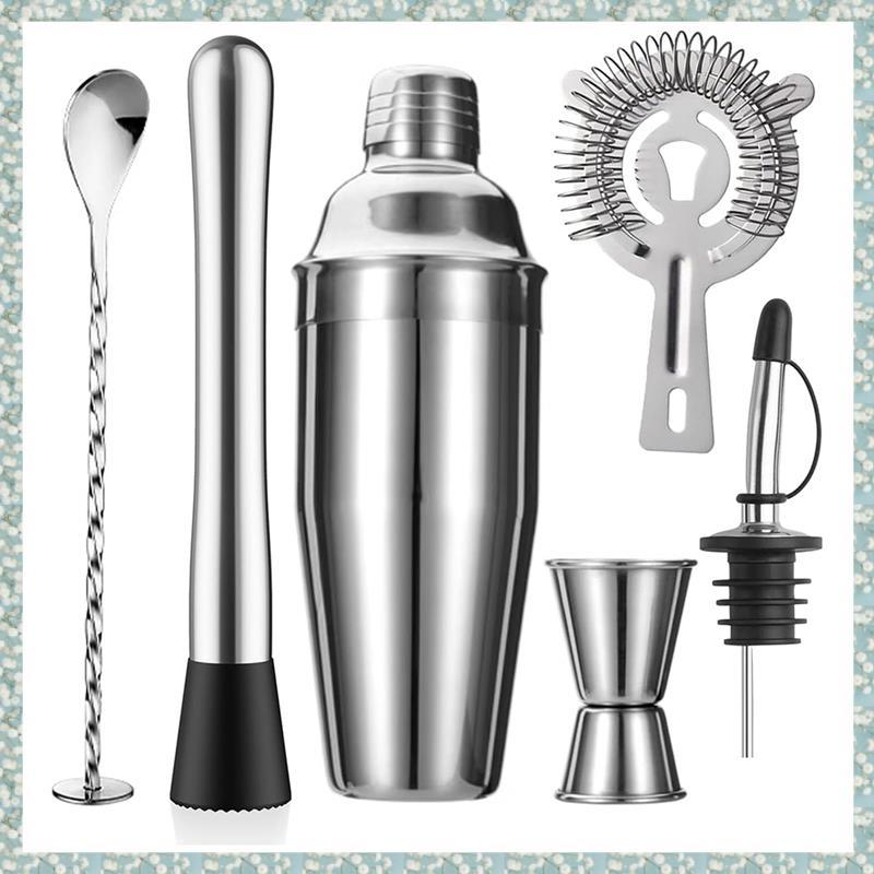 [h5bl3j6wj.ph] Bartender Kit 24oz Cocktail Shaker สแตนเลสกรอง Muddler Jigger ช้อน Pour Spout Bar