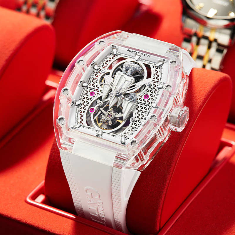 นาฬิกาแบรนด์ Bugatti ของเยอรมัน Polar Bear Dial Double-Sided Hollow Barrel Type Mechanical Watch
