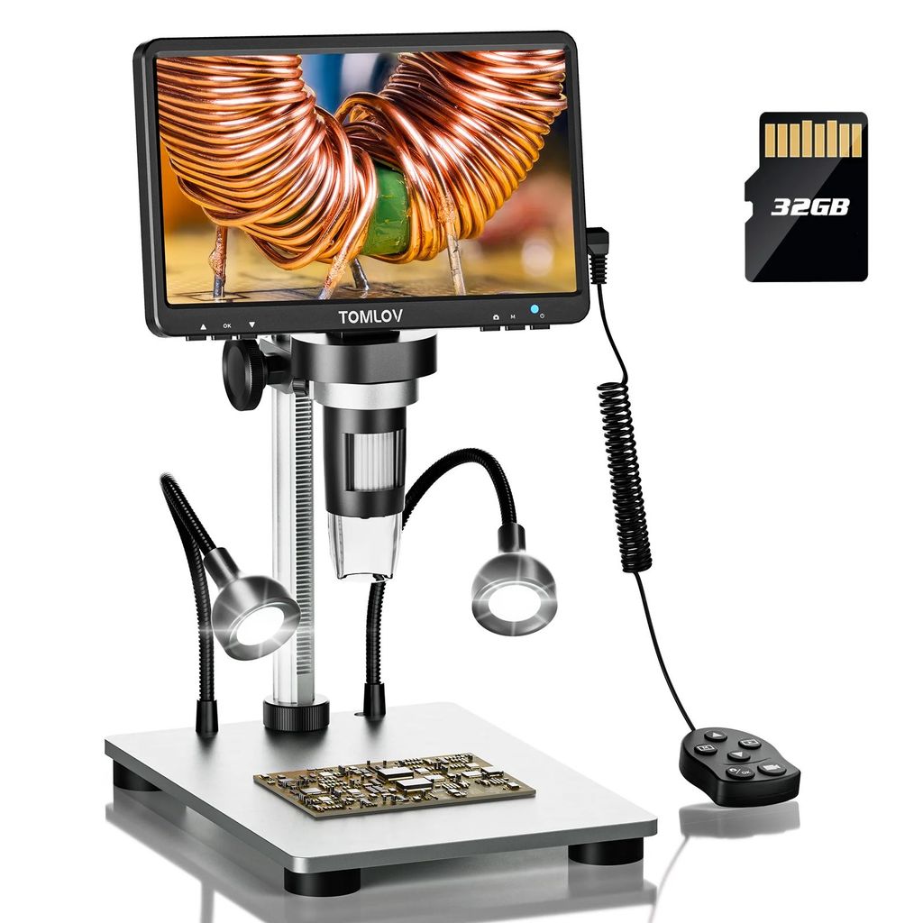 TOMLOV DM9 ดิจิตอล USB กล้องจุลทรรศน์อิเล็กทรอนิกส์ 1080P 7 "จอแสดงผล LCD 1200X ขยาย Microscopio สํา