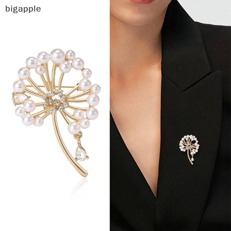 Bigapple Rhinestone Dandelion Pins สําหรับผู้หญิงเพิร์ลพืชเข็มกลัดจัดเลี้ยงกระเป๋าเป้สะพายหลังเครื่อ