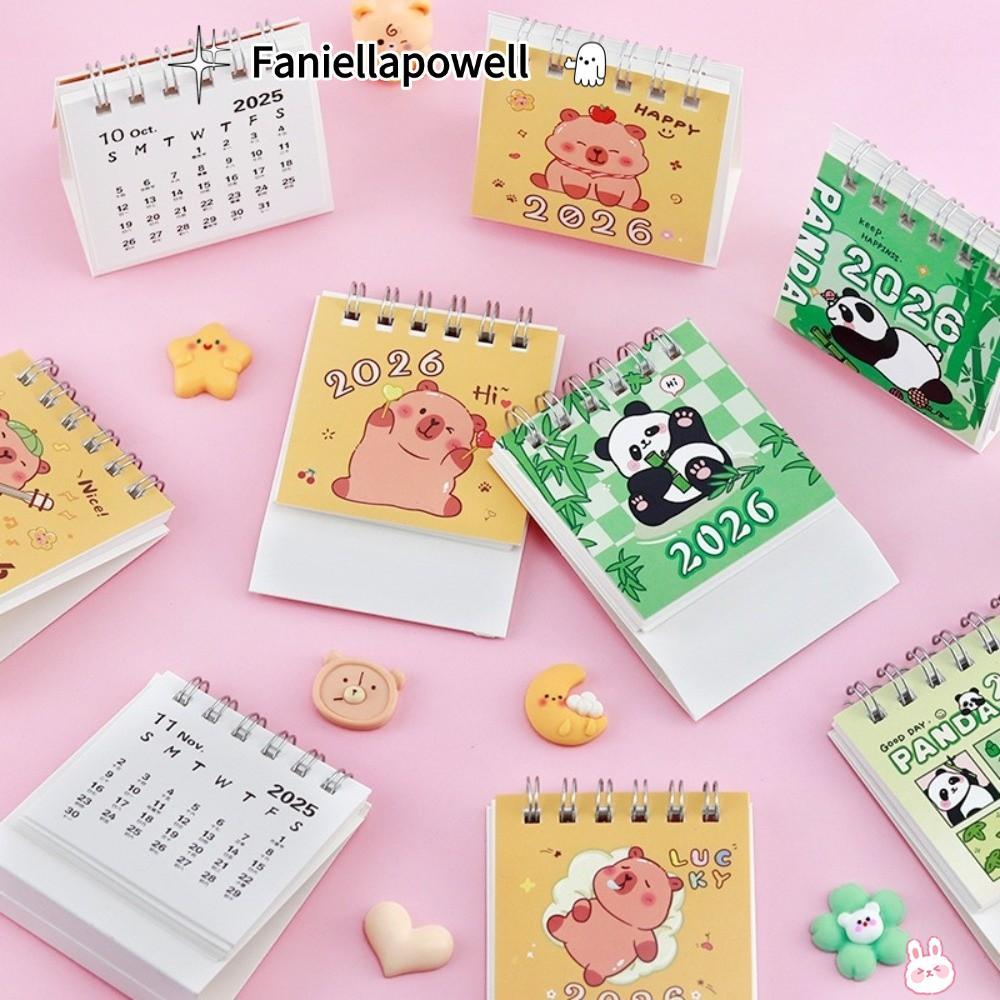 ฟานิลาโปเวลล์ 2026 ปฏิทินตั้งโต๊ะ, ยืนพลิกเดสก์ท็อปตกแต่งมินิปฏิทิน, การ์ตูนขนาดเล็กที่เรียบง่ายขดลวดปฏิทินสํานักงานอุปกรณ์การเรียน