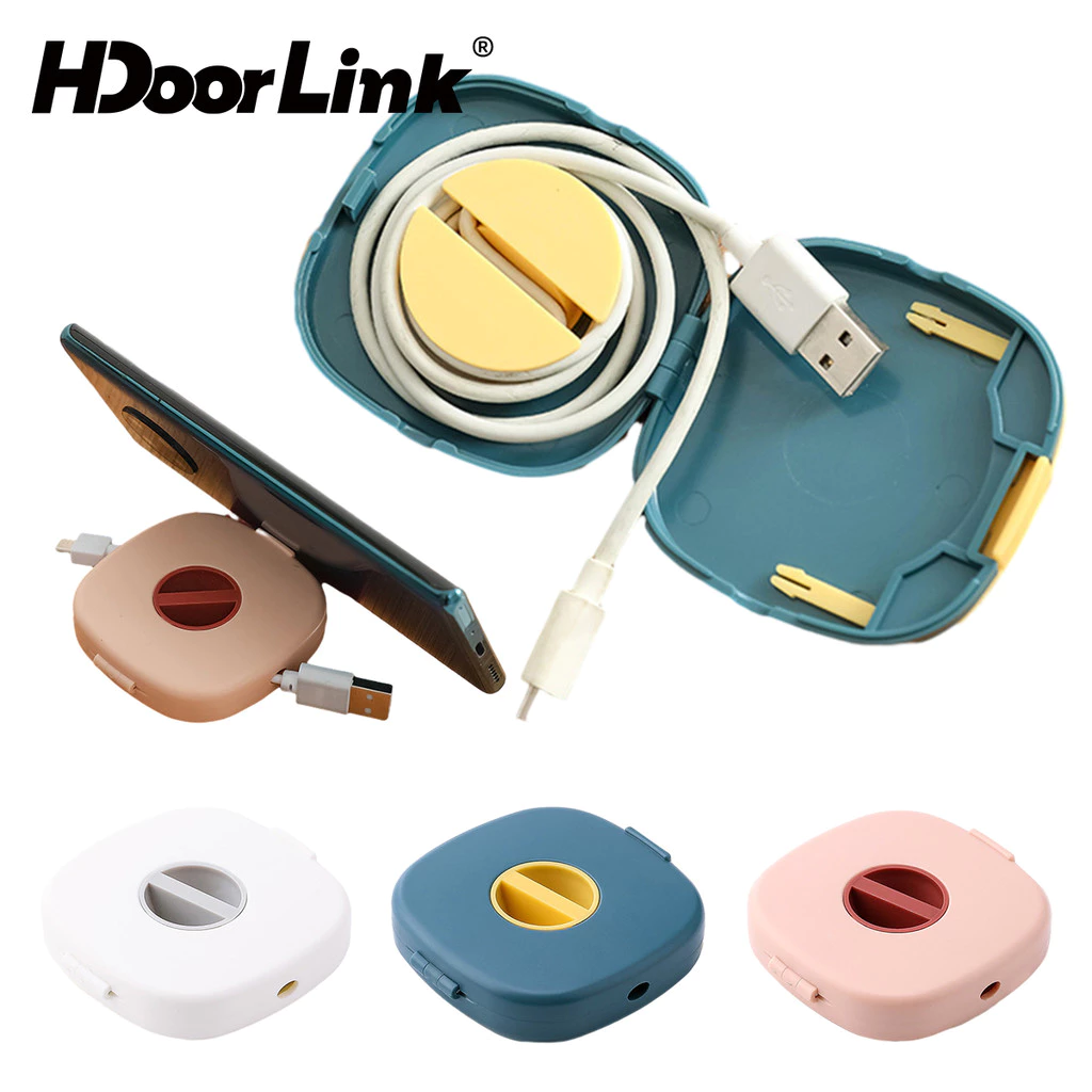 HdoorLink Cable Organizer หมุนม้วนเก็บสายกล่องพลาสติกแบบพกพากล่องเก็บสายไฟที่วางโทรศัพท์เมาส์ลวดหูฟังสายไฟ