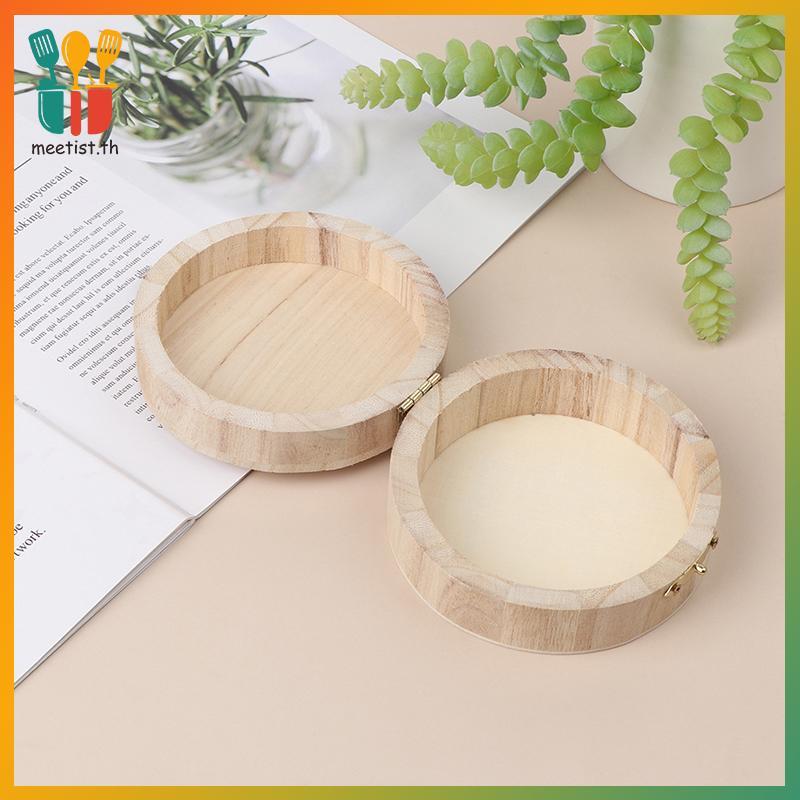 MEET Vintage Round Wooden Jewelry Box Organizer Craft Mud Base Lid Lock Storage Case TH