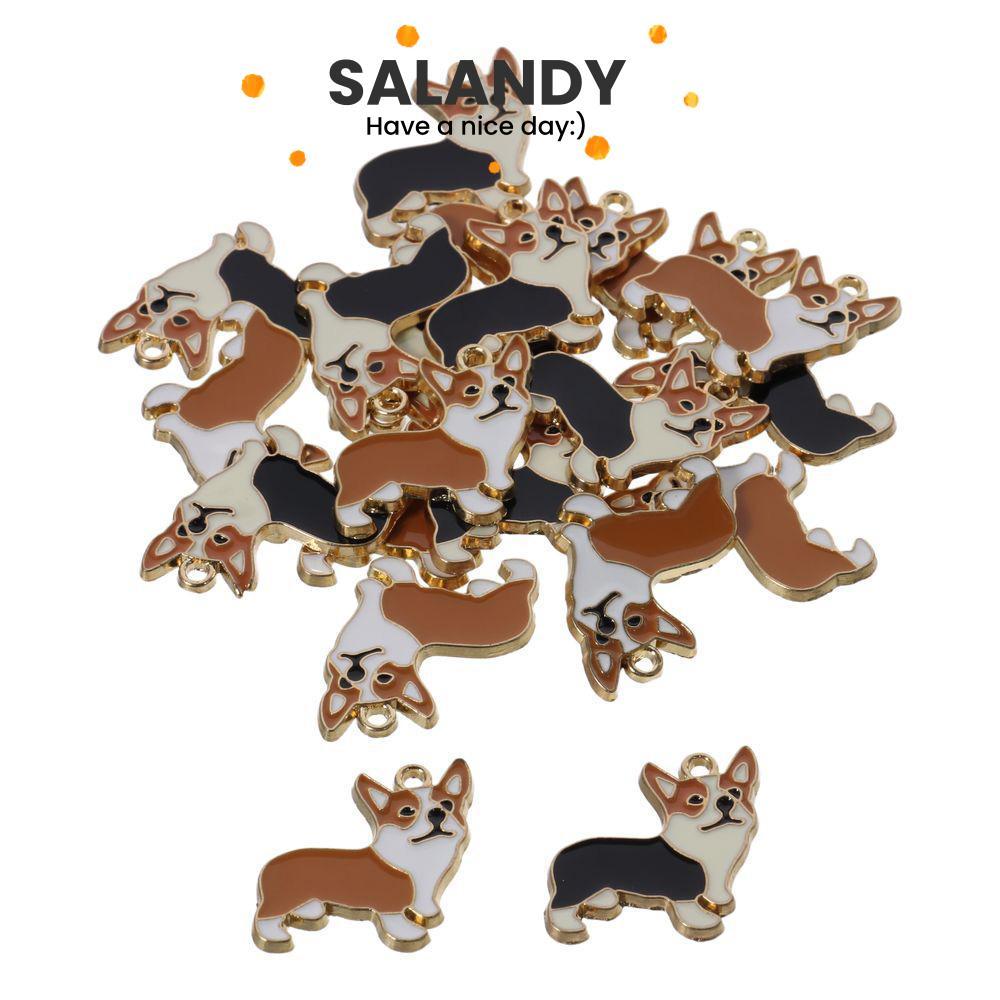 SALANDY 20 ชิ้น Charms สุนัข Corgi โลหะผสมสีดําและสีส้ม 23*24 มม. จี้สําหรับ DIY ทํา