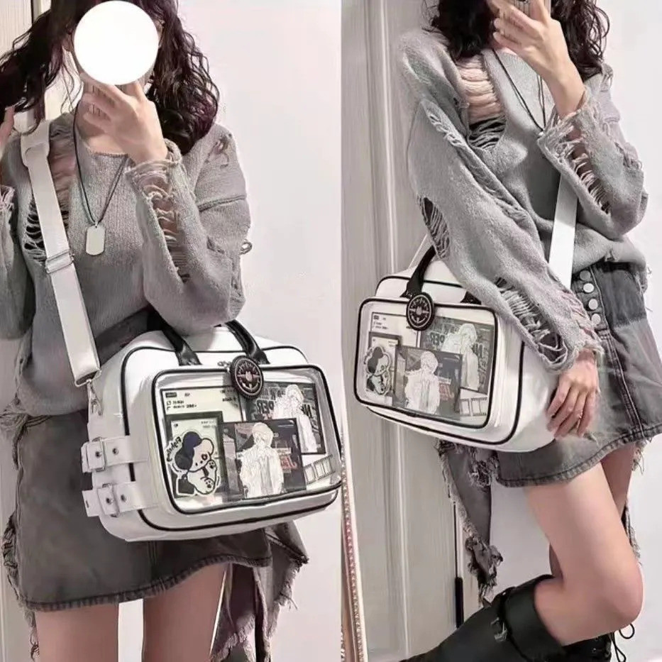 ความงาม Ita กระเป๋าแล็ปท็อป Y2K Messenger กระเป๋าหน้าต่างใส Crossbody กระเป๋าถือขนาดใหญ่ความจุกระเป๋าสําหรับ Pins Plushie จอแสดงผล Kpop Photocard