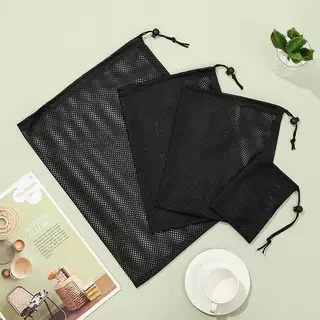 [ใหม่] Bla สีขาวตาข่ายทนทาน Drawstring Bag Storage Pouch Multi Purpose Home Travel กิจกรรมกลางแจ้งถุงซักผ้า Stuff Sa [TH]