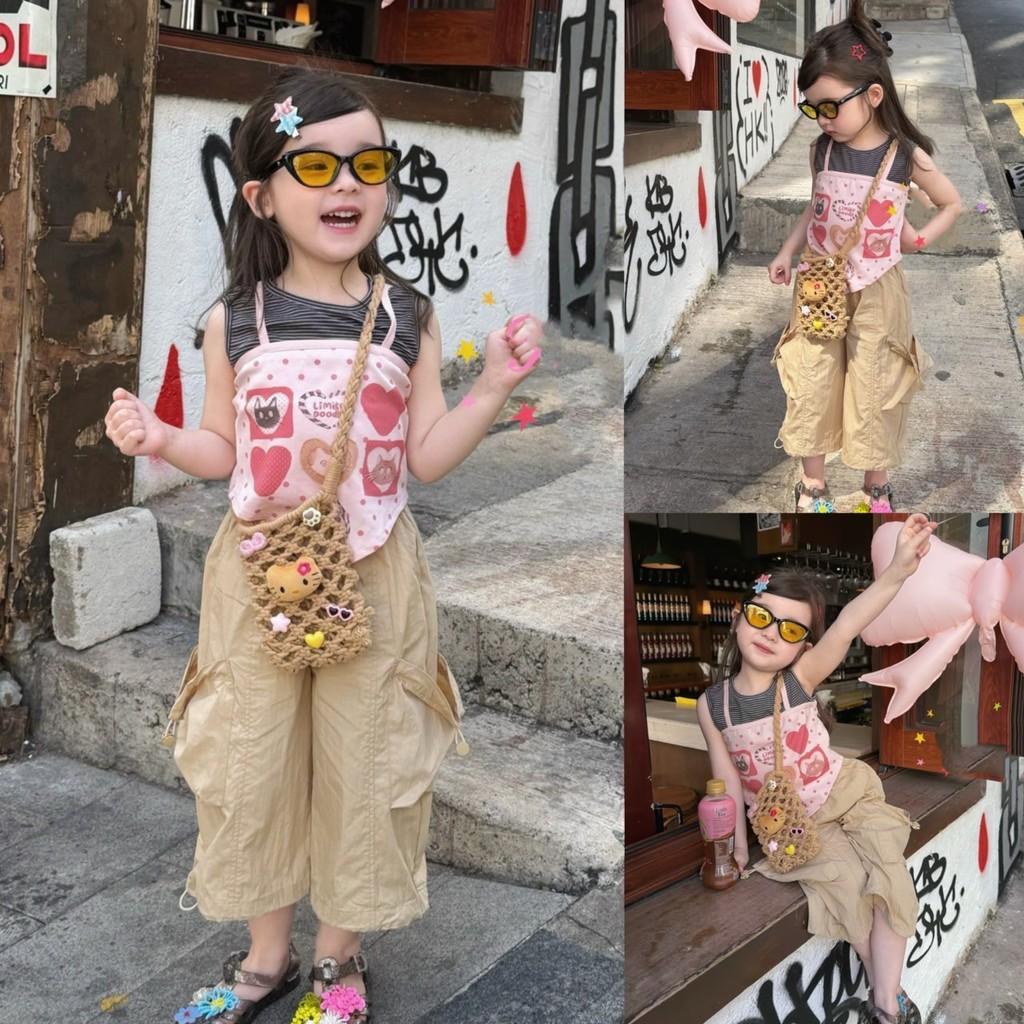 PRETTY BABY เสื้อเด็ก เสื้อแขนกุด ลายจุด กางเกงเด็ก กางเกงคาร์โก้ (2209)