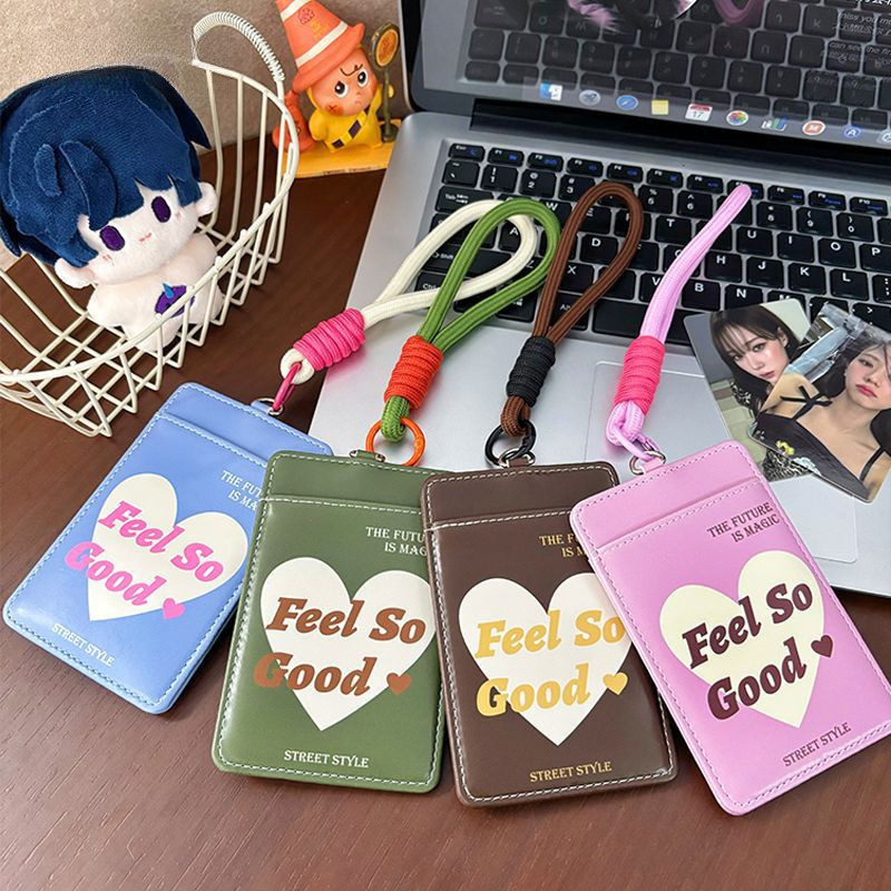 ซองการ์ดรูปหัวใจทำจากหนัง PU ใช้สำหรับนักเรียนในโรงเรียน ที่ใส่บัตร ฝาครอบป้องกันบัตรรถบัสและรถไฟใต้ดิน