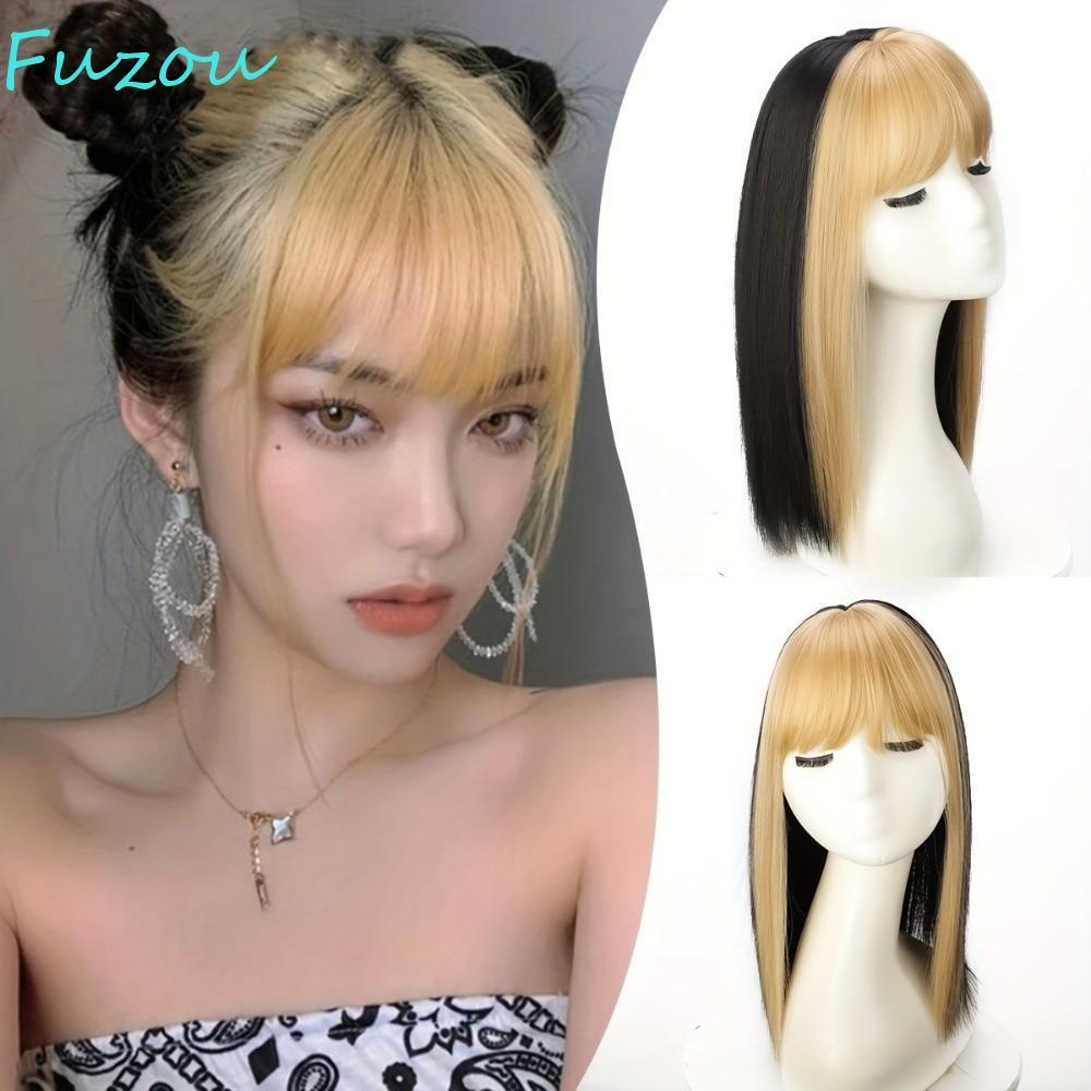 ฟซู ผม ท็อปเปอร์ วิกผมหน้าม้า,สีดํา ออมเบร สีแดงไฮไลท์สังเคราะห์ผมเรียบ,ผมด้านบนเรียบคลิปในต่อผมธรรมชาติฝอยชิ้นผมส