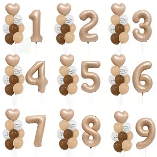 GeeParty ชุดลูกโป่งตัวเลข 11 ชิ้น สีคากิย้อนยุค ลูกโป่งฟอยล์คาราเมล สำหรับตกแต่งงานเลี้ยงวันเกิด