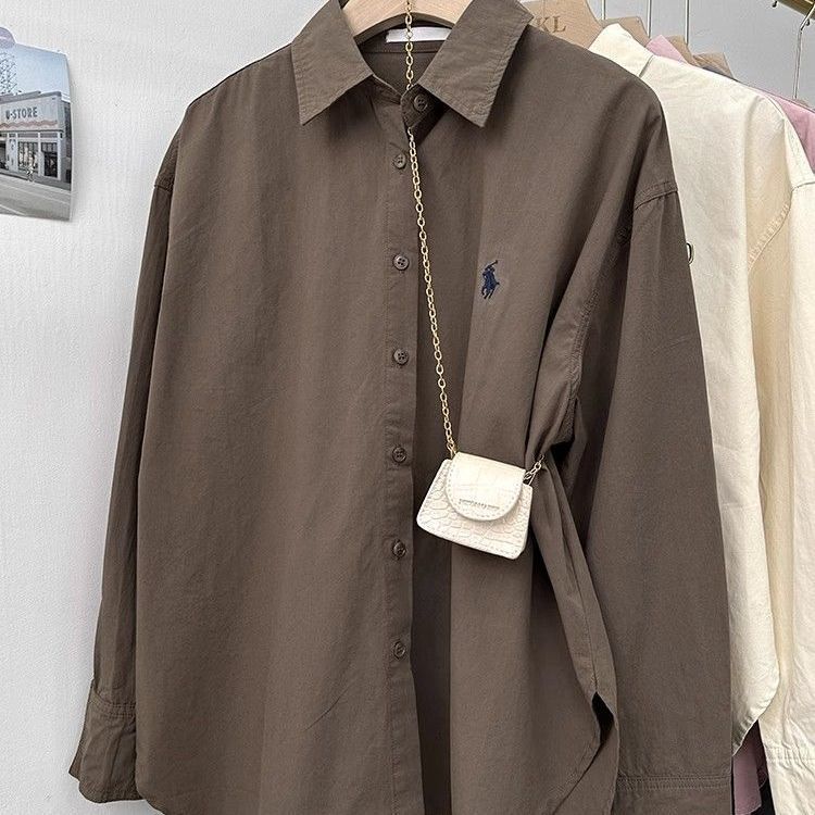 Pony ปักเสื้อผู้หญิงหลวมเกาหลี Simple High-End Design Commuter เสื้อแฟชั่นลําลองเสื้อแขนยาว