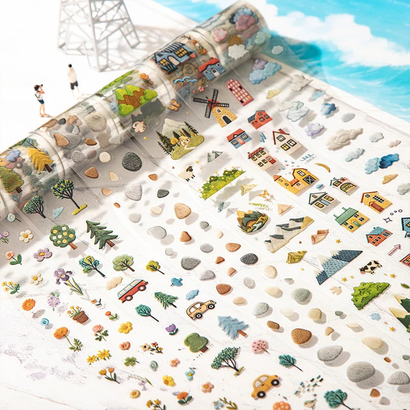 Journal GO 4.5x200 ซม.Wandering of The Wind Vintage Tree Cloud ดอกไม้ Collage PET เทปสติกเกอร์ Creative Journal ภูมิทัศน์ Decals