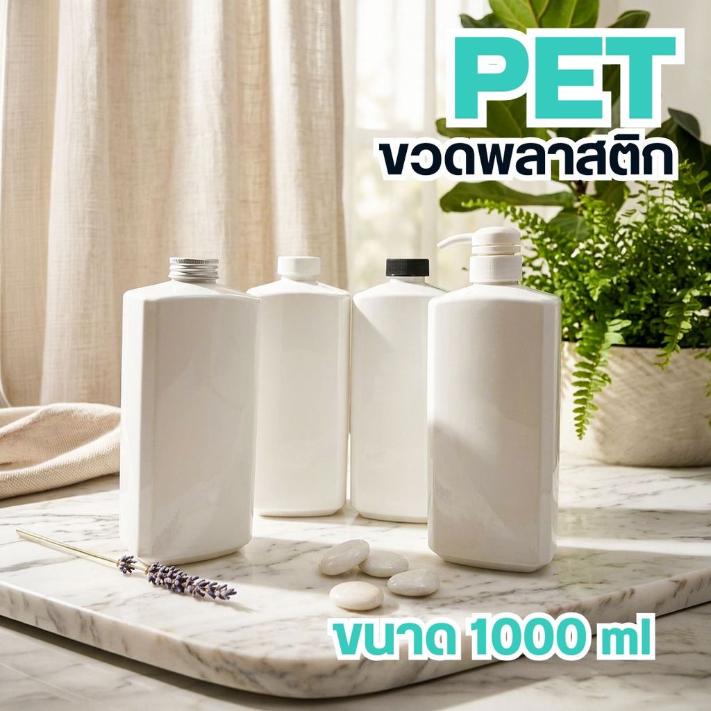 ขวด PET 1000ml ทรงเหลี่ยมและฝาปั๊ม/ฝาอลูมิเนียม/ฝาหมุน by innotrend