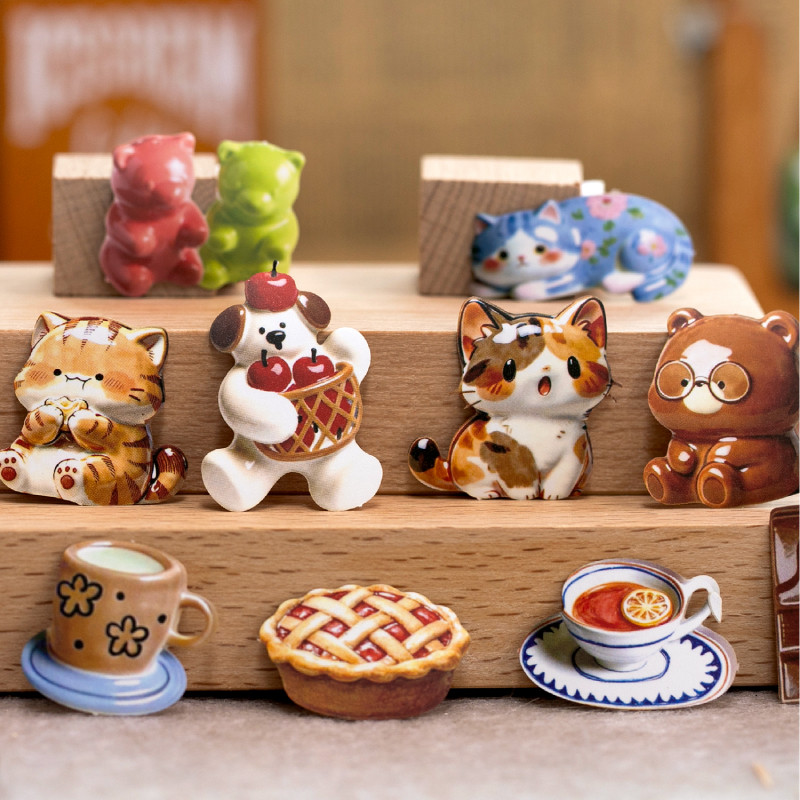 นาย กระดาษ 30ชิ้น/ถุงสติกเกอร์เลียนแบบพอร์ซเลนถ้วยกาแฟรูปแบบขนมไดอารี่ตัดปะสติกเกอร์ ทําเอง การ์ดอวยพรถ้วยกรอบรูปไดอารี่บันทึกและสติกเกอร์ตกแ