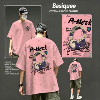 Basi💥เสื้อผู้ชาย เสื้อยืด oversize เสื้อฟอก วินเทจ สตรีท เกรดพรีเมียม เสื้อคอตตอน ไม่หดตัว ใส่สบาย ลาย "HEADPHONES"