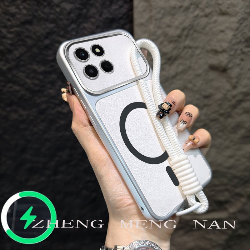 เหมาะสําหรับ Honor X6C Honor X6D Honor X7C/X7d/X70/x9d ใหม่แถบหนังแหวนดูดแม่เหล็ก + เชือกมือ TPU เคส