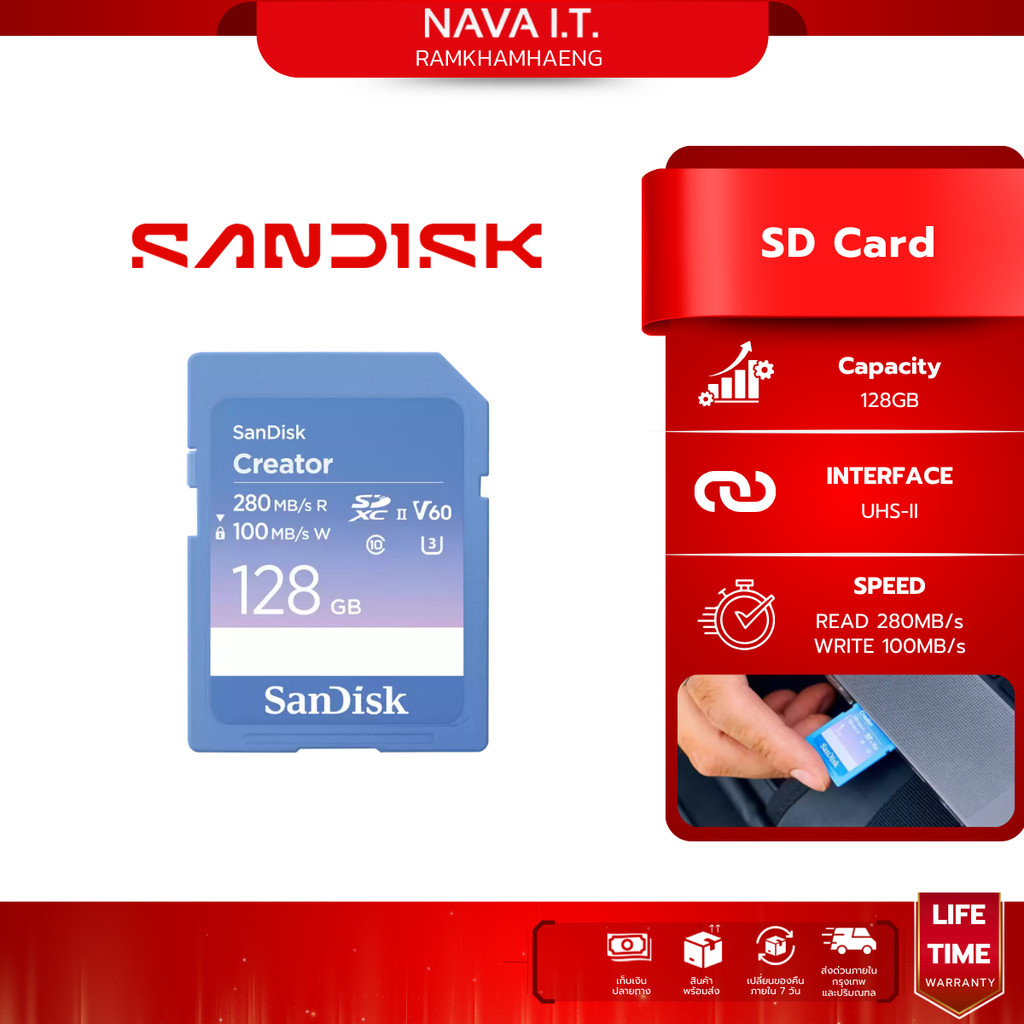 SANDISK CREATOR SD UHS-II CARD เอสดีการ์ด (SDSDXEP-128G-GNCIS) Extreme PRO SD 280/100MB/s ความจุ 128