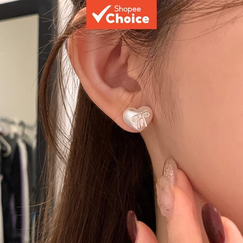Pinch Candy Pearl Stud ต่างหู Bow Decor Elegant น่ารักผู้หญิงแฟชั่นเครื่องประดับของขวัญ