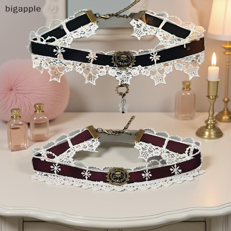 Bigapple Gothic Punk Steampunk สร้อยคอคริสต์มาสริบบิ้นลูกไม้ Choker สร้อยคอ RDG