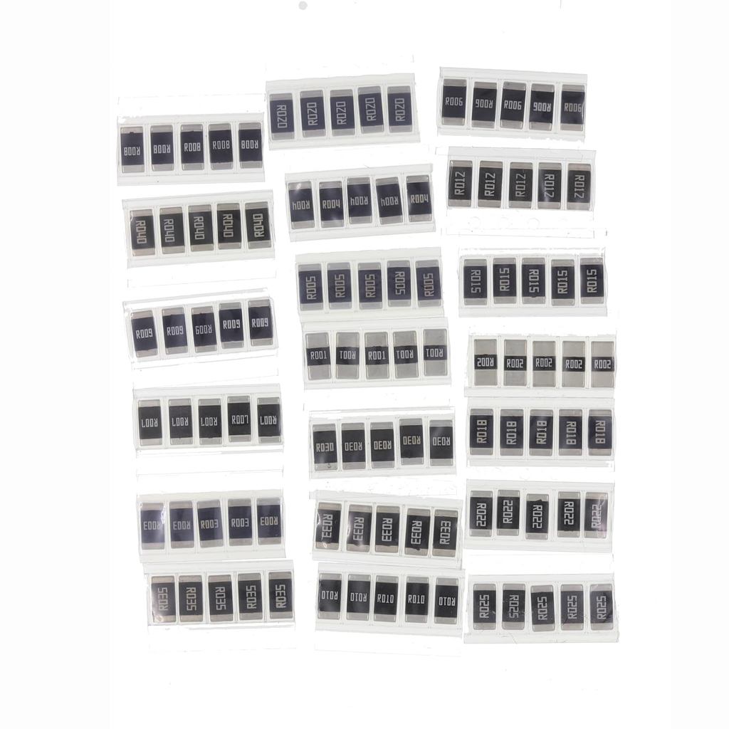 20 ประเภท x 5 ชิ้น, รวม 100 ชิ้น 2512 2W 1% ชิปโลหะ Resistor Kit 1mR 2mR 3mR 4mR 5mR 6mR 7mR 8mR 9mR