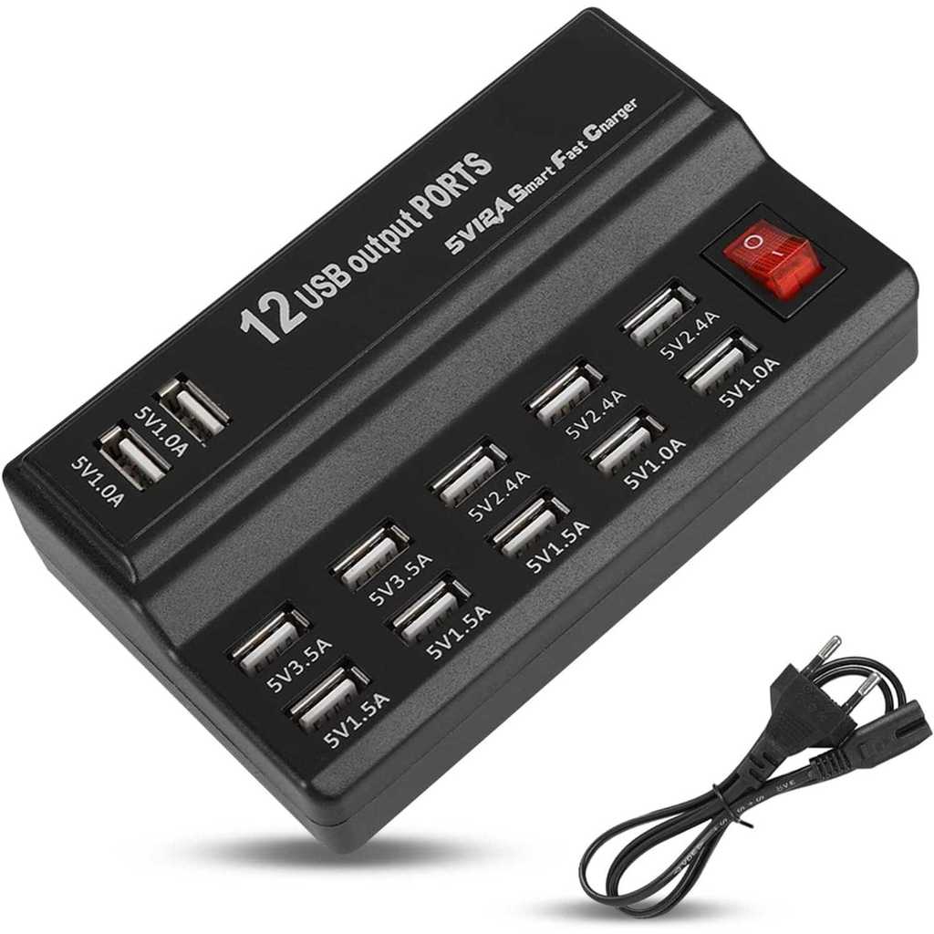 BANGGOOD USB Hub Charger 12 พอร์ต 5V/12A 60W EU Plug พร้อมสวิตช์ - YC-636