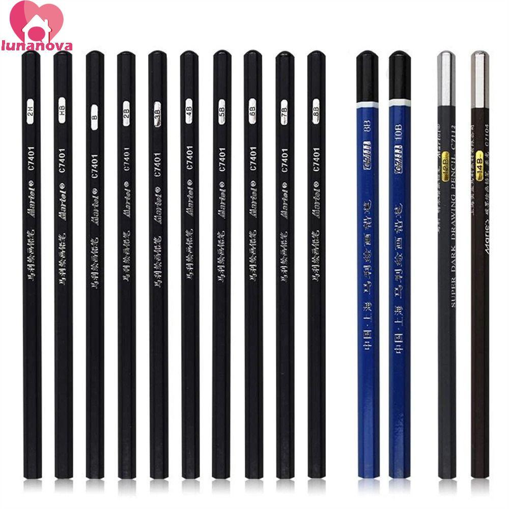 LUNANOVA 12 ชิ้น Sketch ดินสอ 7B 8B 10B 12B 14B ดินสอสีดํา 12 ชิ้น/กล่อง Hard Charcoal Art นักเรียน 