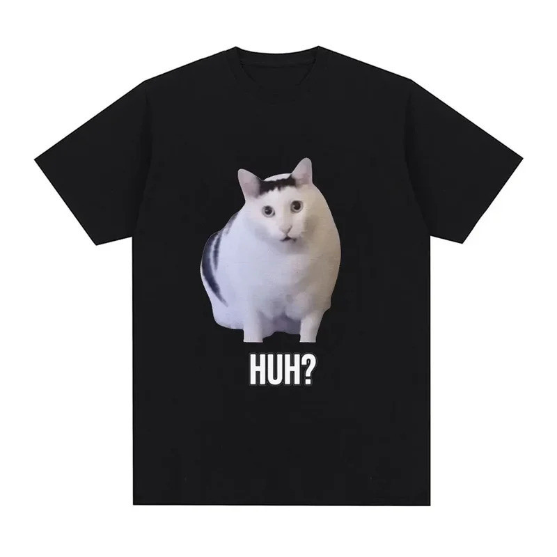 Ready Stock Men T-shirt Cat Saying Huh? ตลก Meme เสื้อยืดผู้ชายผู้หญิง 100%