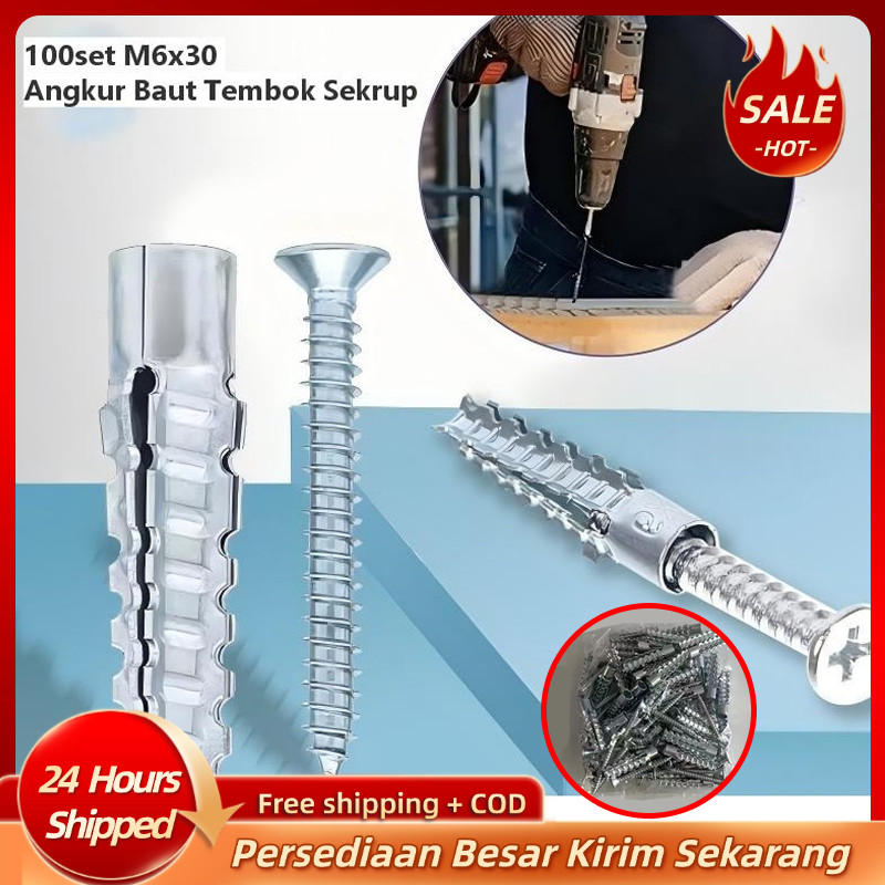 100 ชุด Wall Bolt Anchor สกรู M6x30 มม. Wall Bolt Anchor Wall Anchor สกรูผนัง Wall Anchor
