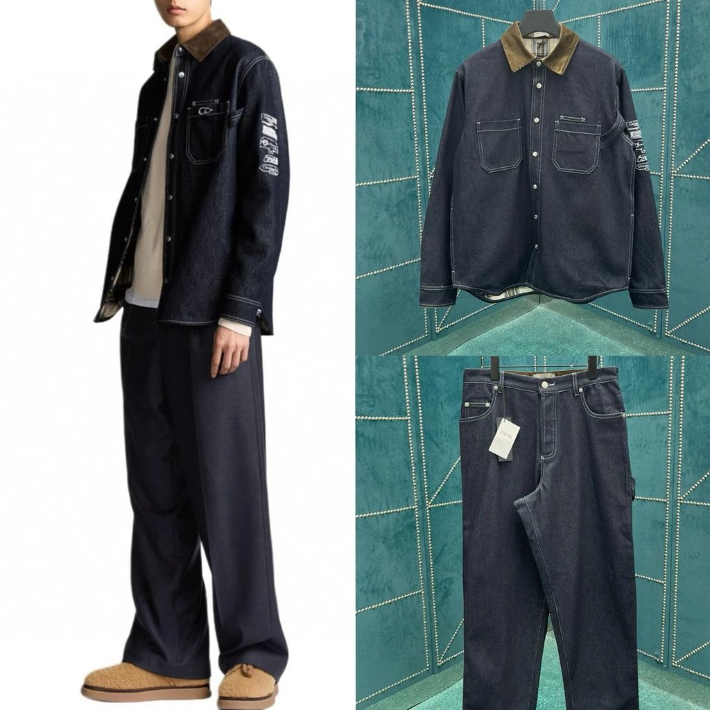 Ding Class CDdio Dior 24ss เสื้อแจ็คเก็ตสไตล์ใหม่เสื้อเชิ้ตแจ็คเก็ตยีนส์แจ็คเก็ตกางเกงยีนส์ Overalls