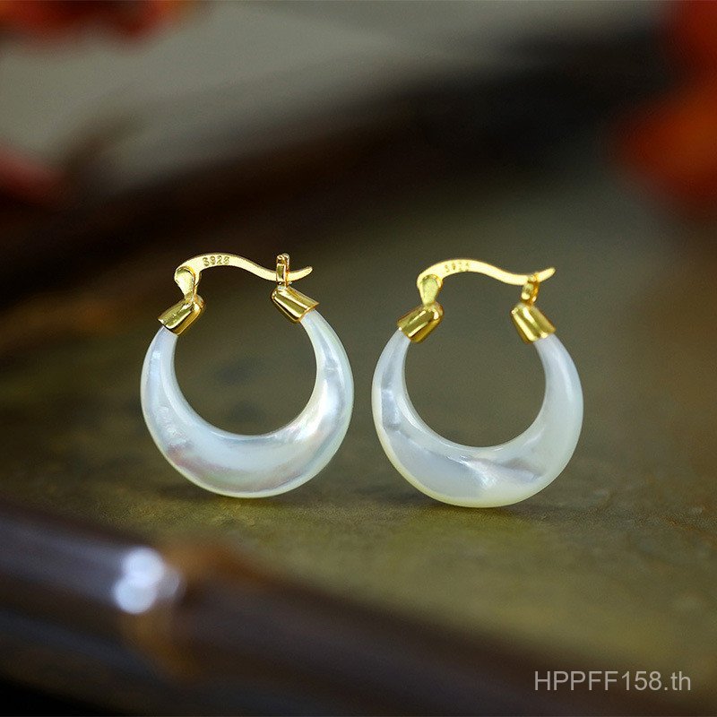 Retro หูหัวเข็มขัดต่างหู One Piece Shipment ยุคกลาง Arc ฝังต่างหู Oriental S925 ธรรมชาติ Moon Fritil