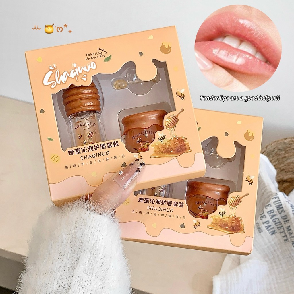 SHAQINUO Honey Lip Care Set Moisturizing Fade Lip Lines Lip Care