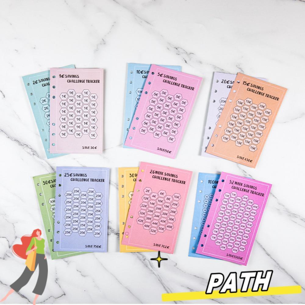 PATH 48PCS การ์ดประหยัดค่าใช้จ่าย, A6 100 ซอง 52 สัปดาห์บันทึกท้าทายซองเงินสด, USD ง่ายประหยัด Euros