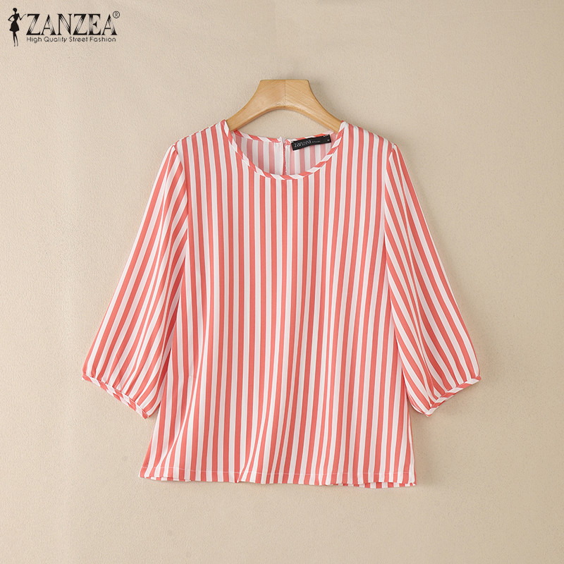 ZANZEA ชุดลำลองสไตล์เกาหลี สำหรับผู้หญิง ดีไซน์round neck 3/4 sleeves และปุ่มด้านหลัง