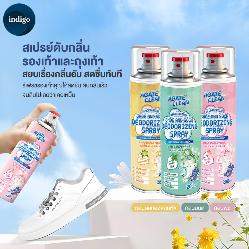 【Agate CLEAN】สเปรย์ดับกลิ่นรองเท้า 260ML สเปรย์ดับกลิ่นเท้า น้ำยาดับกลิ่นรองเท้า ลดกลิ่นอับ ฆ่าเชื้อแบคทีเรีย หอมสดชื่น