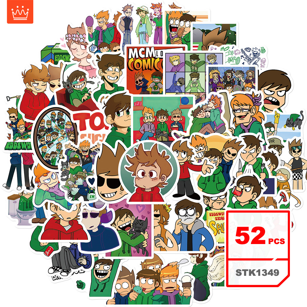 สติ๊กเกอร์ Eddsworld การ์ตูนชุดสติ๊กเกอร์กราฟฟิตี์น้ำต้านติดเองสำหรับเด็ก, 52แผ่น