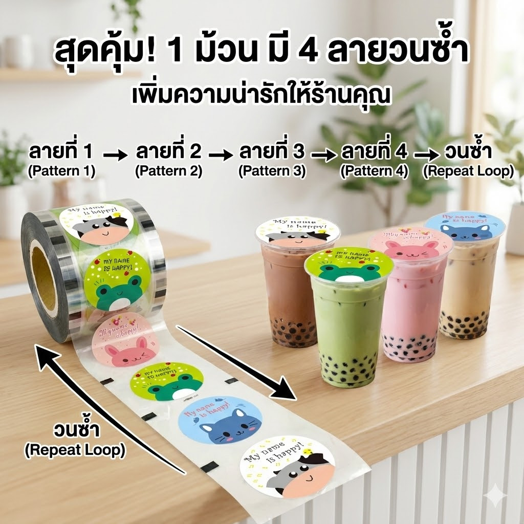ฟิล์มปิดผนึกถ้วยพลาสติก 90-95 มม. 3,000 แผ่น ลาย อืม ปิดผนึกไม่รั่ว | CupiCute Thailand Ready Stock - รูปที่ 3
