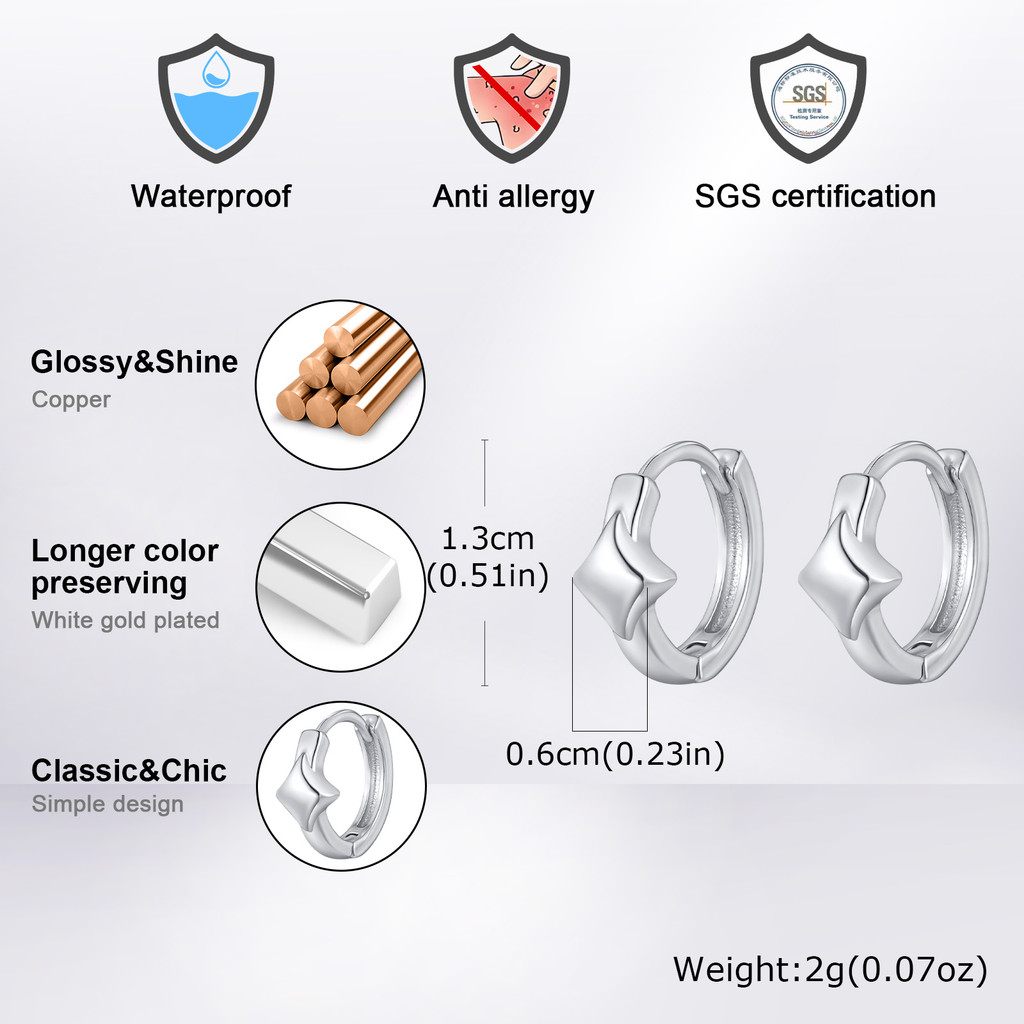 Vnox Four-Pointed Star ต่างหูห่วงเล็กสําหรับผู้ชาย Boy Pierced Ears Hoop ต่างหูสแตนเลส - รูปที่ 5