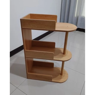 โต๊ะวางข้างโซฟา 3ชั้น ชั้นวางของข้างโซฟา มูจิสไตล์ 3 ชั้น จัดบ้านให้เป็นระเบียบ ดีไซน์โค้งมน ปลอดภัย ขาไม้พรีเมียม