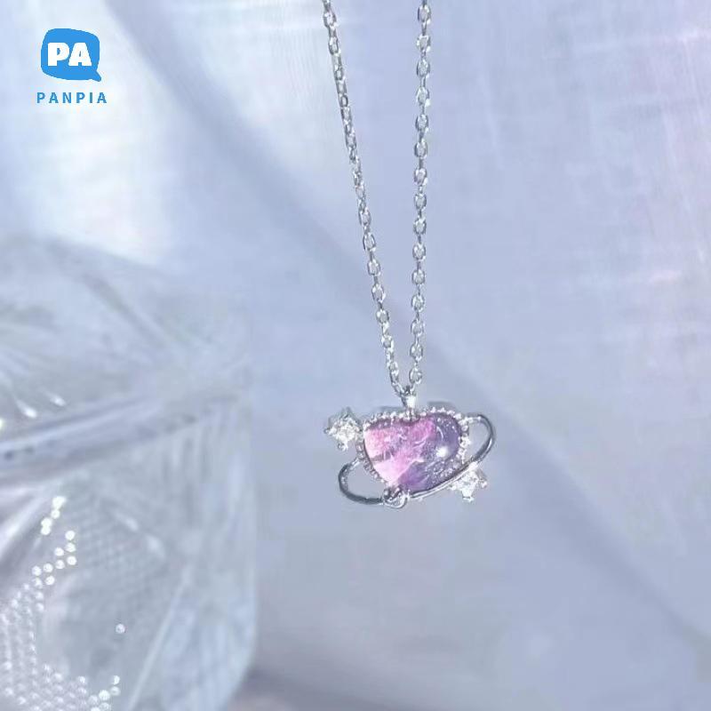 [NBI] แฟชั่นคริสตัล Moon Pentagram สร้อยคอจี้หัวใจสําหรับผู้หญิงสาวอารมณ์ Elegant Fany สร้อยคอเครื่อ