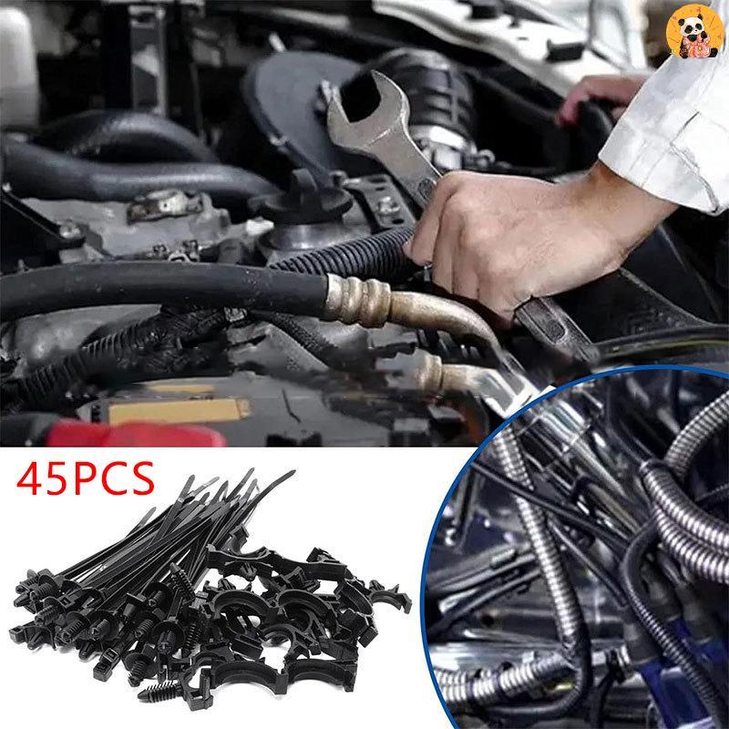 [CO] 45 ชิ้น Push Mount Cable Zip Tie พร้อมคลิปรูสายไฟรถยนต์ Universal Car Cable Clips Self Locking 
