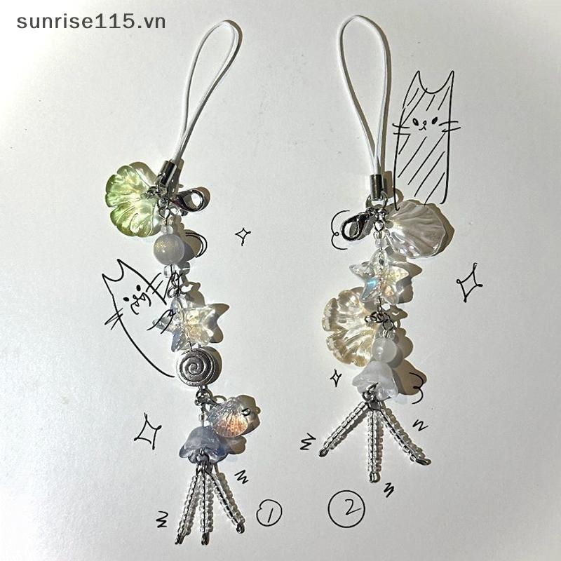 SRVN น่ารักโทรศัพท์ Charm สายคล้องฤดูร้อน Ocean สไตล์เปลือกหอย Jelly Fish จี้ Key สายคล้องสาวผู้หญิง