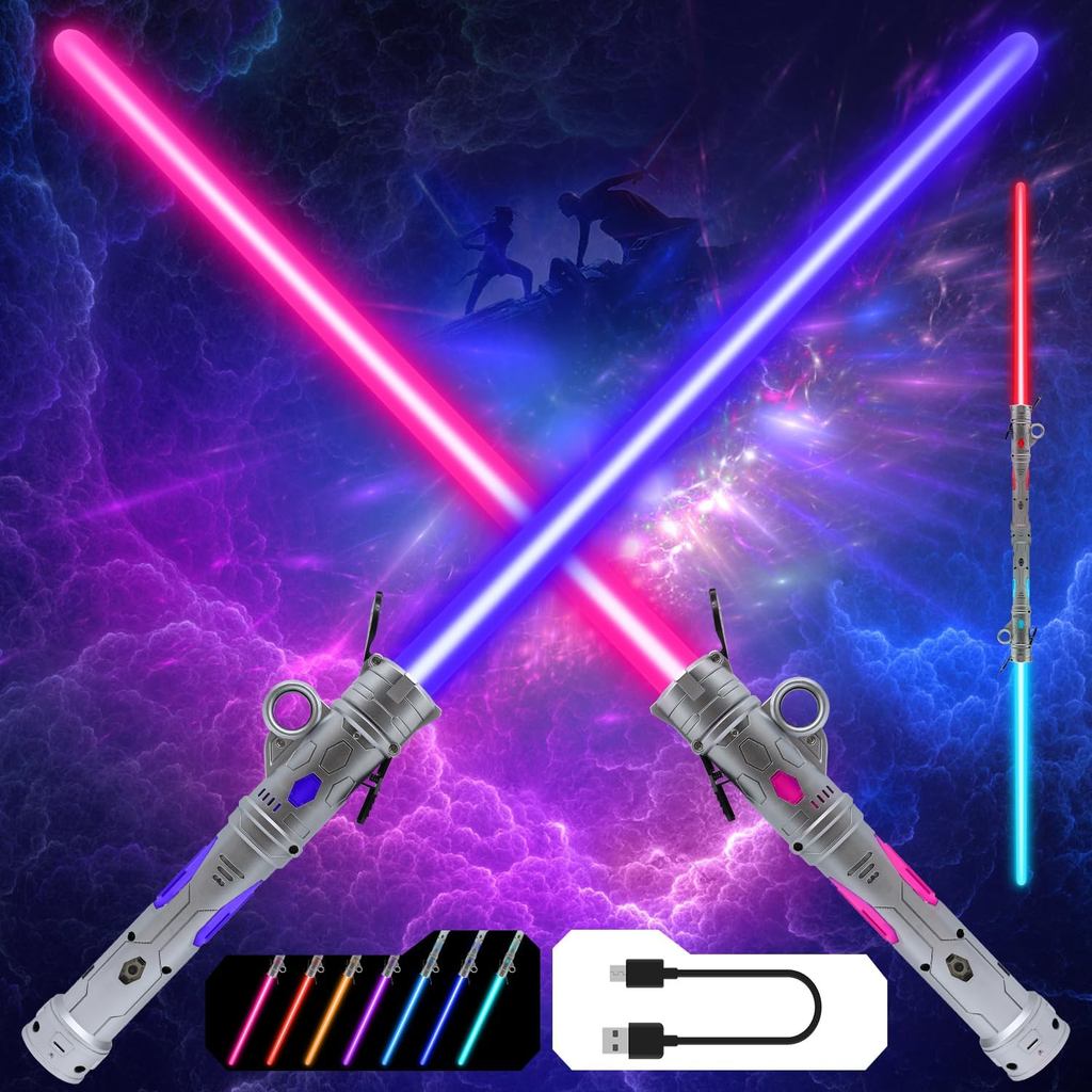 Gianby Kids Saber, 2-in-1 LED Dual Light Swords ชุด 25 สีเปลี่ยนไฟอิเล็กทรอนิกส์และ 3 โหมด FX เสียง,