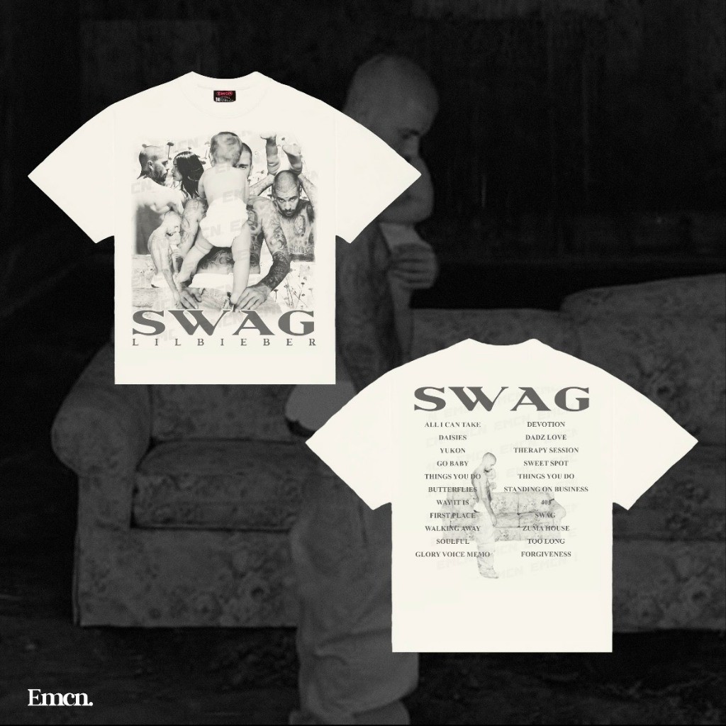 S-5XL EMCN  Tee Lil Bieber Swag อัลบั้ม Justin Bieber เสื้อยืดผู้ชาย
