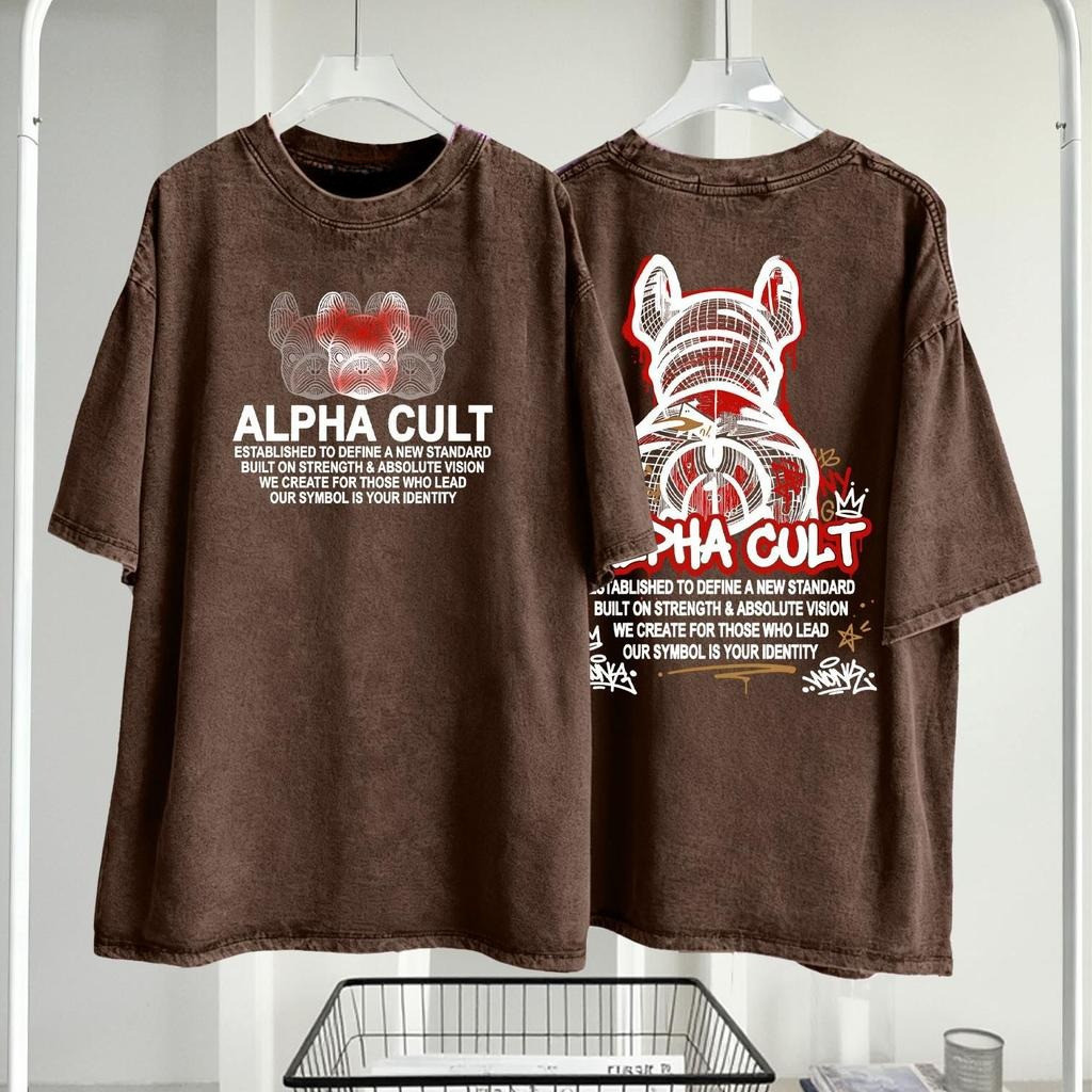 🌷Top.basic🌷 เสื้อแฟชั่น เสื้อ oversize สีสดใส แขนสั้น ผ้าCotton สวมใส่สบาย 'ALPHA CULT' เสื้อผู้ชาย【COD】