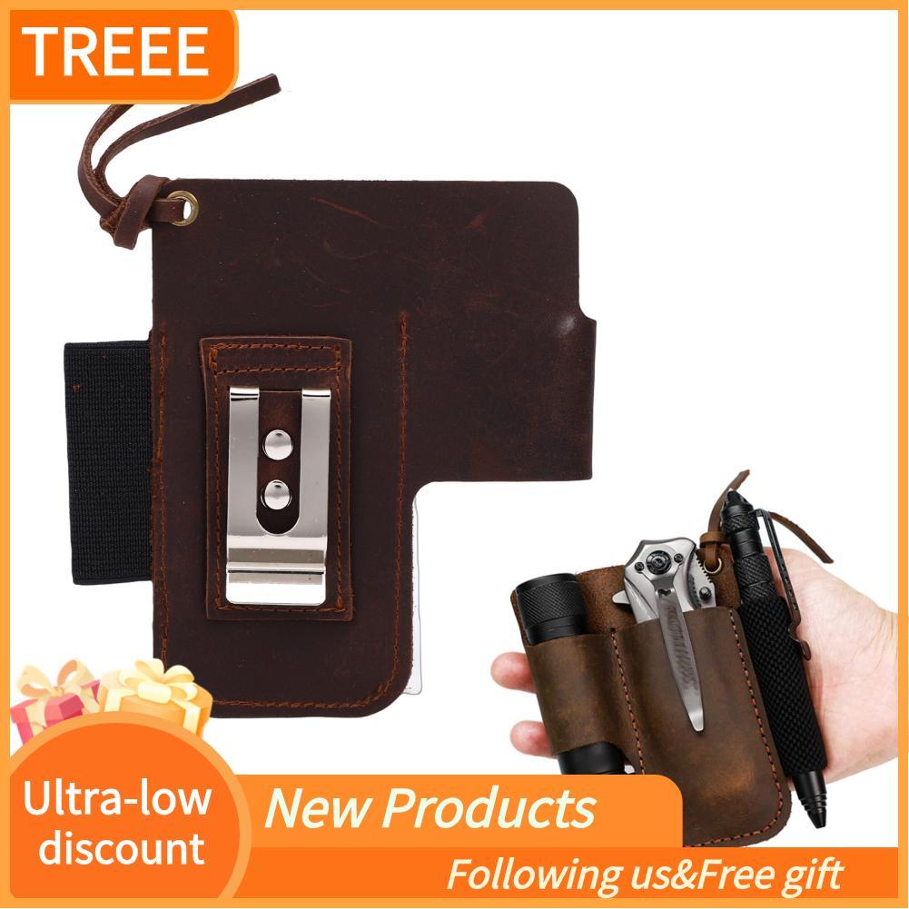 Treee Treee GEERYZHE เข็มขัด Sheath Stylish Cowhide หนัง Multitool พร้อม Clamp สำหรับปากกาไฟฉาย - ผู้ถือทนทานกลางแจ้ง EDC Gear ขนาดกะทัดรัด & Secure Carry