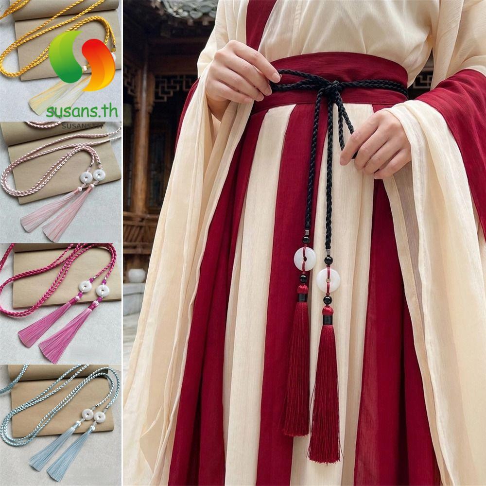 SUSANS เชือกคาดเอวจี้, เข็มขัดผูกเอว Hanfu สไตล์จีนทอมือ, เครื่องหนีบเอวแบบดั้งเดิมย้อนยุคสําหรับผู้ชายผู้หญิง