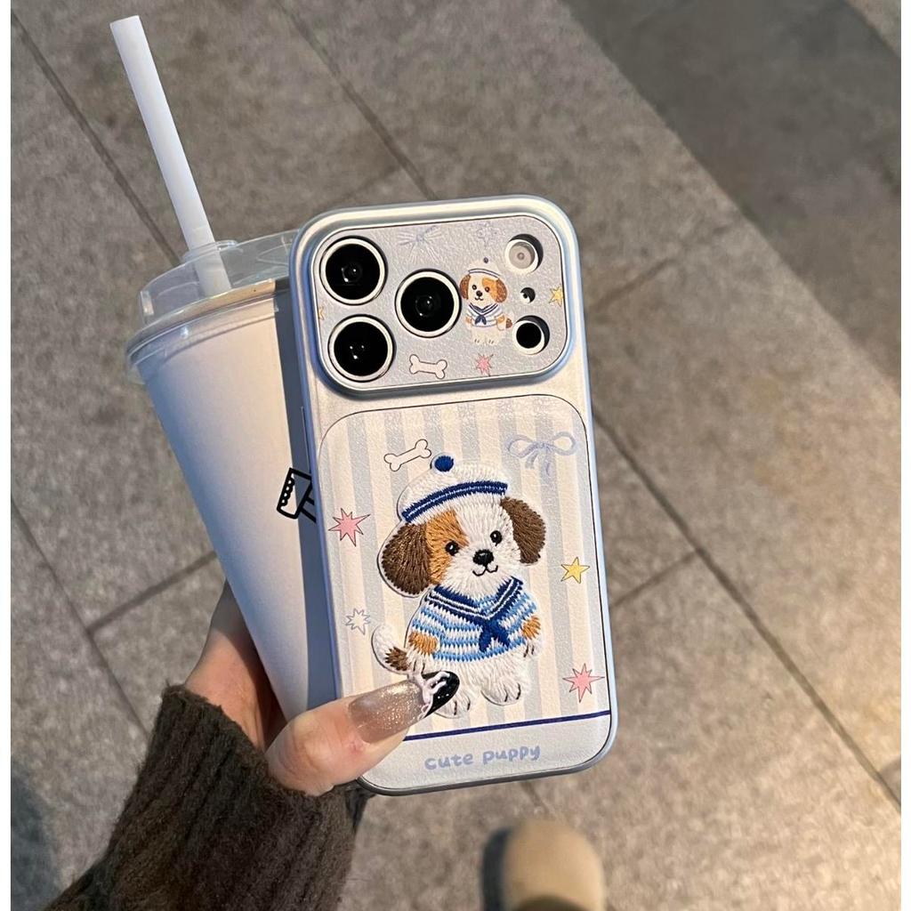 เคสโทรศัพท์ลายลูกสุนัขน่ารัก ใช้ได้กับ iPhone 13pro/17/14/15Plus/16 Pro Max ผลิตจากหนังแท้คุณภาพสูง กันกระแทกและทนทาน