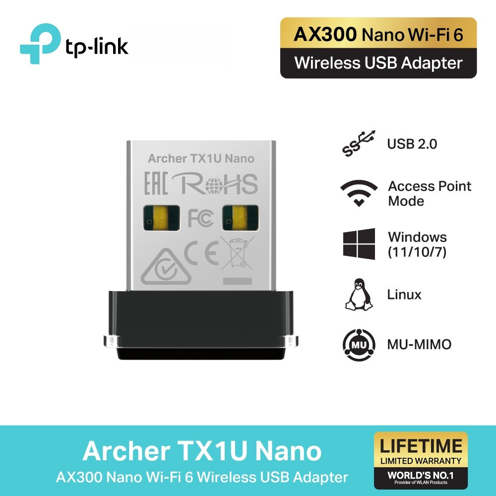TP-Link Archer TX1U Nano อแด็ปเตอร์ยูเอสบีไวไฟ 6 AX300 Nano Wi-Fi 6 Wireless USB Adapter รับประกัน Limited Lifetime